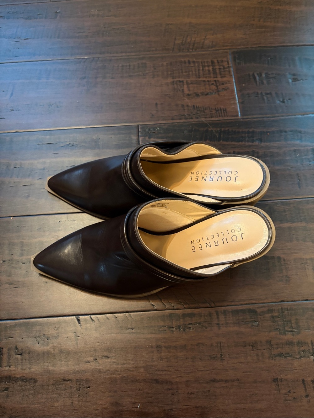Journee Pointed Toe Mule chocolate Brown classy  neutral chunky block heel - Picture 4 of 10